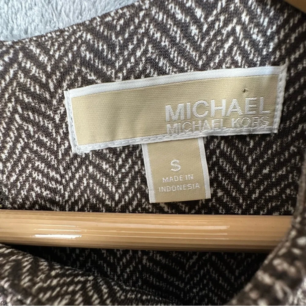 Michael Kors Sleeveless Blouse Top Womens Small Brown Zip Dress Shirt Scales